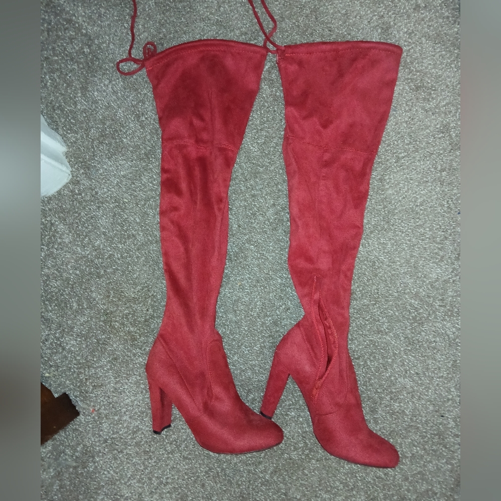 Knee high suade dark red boots worn for 20min for photos